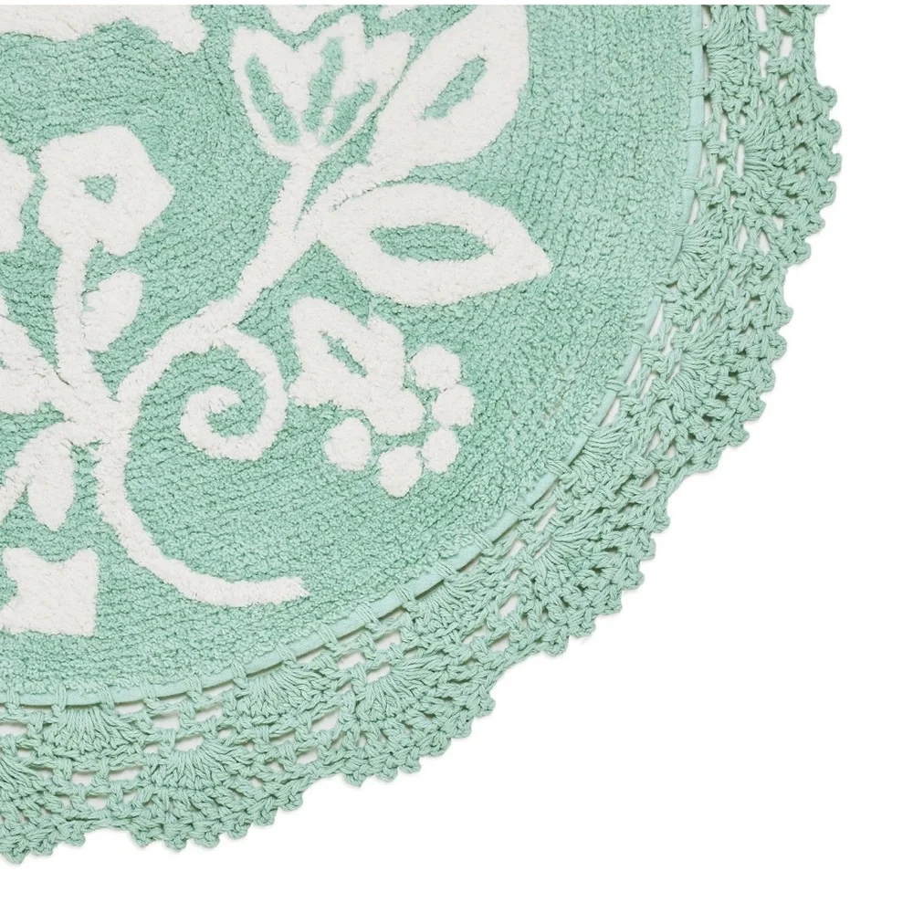 The Pioneer Woman Mazie Floral Crochet Round Cotton Bath Rug, Classic Mint, 24